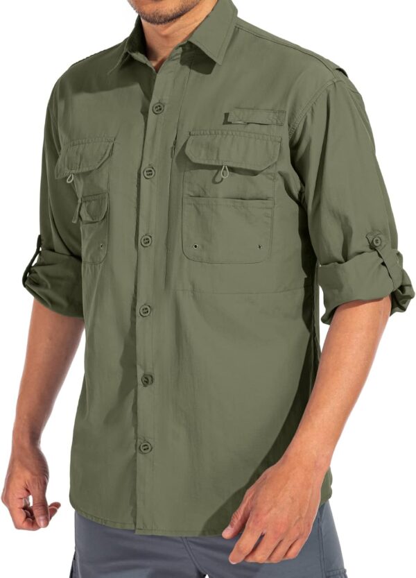 linlon Mens Safari Shirts Long Sleeve UV Protection Hiking F...