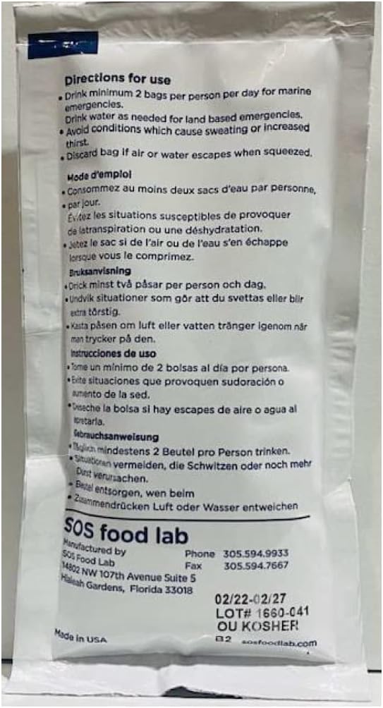 SOS 78804 Emergency Drinking Water Pouch, 125ml