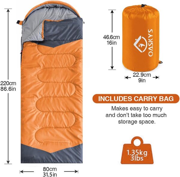 oaskys Camping Sleeping Bag - 3 Season Warm & Cool Weather -...