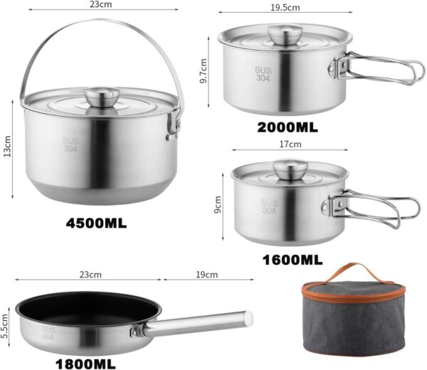 304 Stainless Steel Camping Cookware Set, Pots and Pans for ...