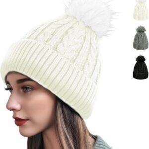 AURUZA Beanie for Women Men, Soft Beanie hat with Faux Fur P...