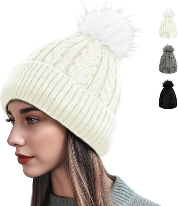 AURUZA Beanie for Women Men, Soft Beanie hat with Faux Fur P...
