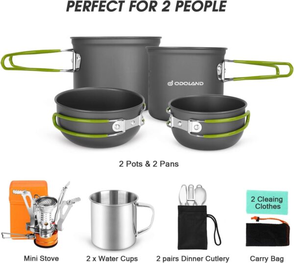 Odoland 16pcs Camping Cookware Mess Kit, Lightweight Pot Pan...