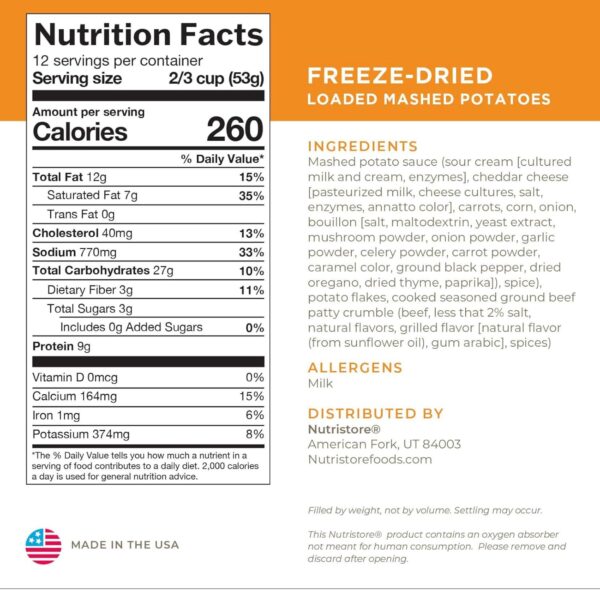 Nutristore Freeze-Dried Loaded Mashed Potatoes | Emergency S...