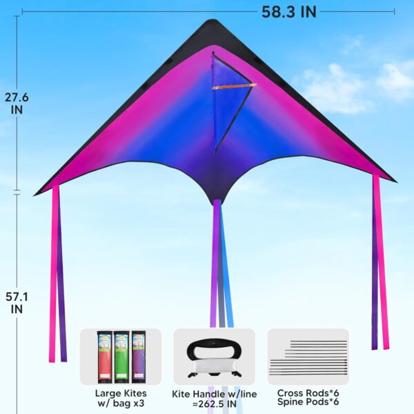 JOYIN 3 Packs Large Delta Kite Gradient Red, Green and Purpl...