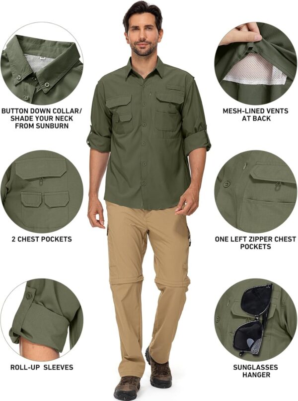 linlon Mens Safari Shirts Long Sleeve UV Protection Hiking F...