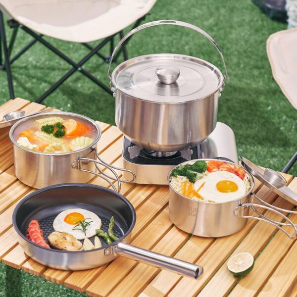 304 Stainless Steel Camping Cookware Set, Pots and Pans for ...