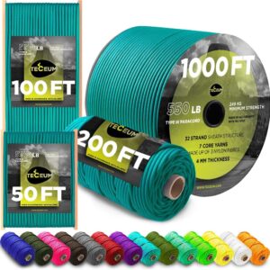 TECEUM Paracord Type III 550 Green Wave – 1000 ft – 4mm – Ta...