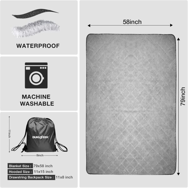 DUKUSEEK Sherpa Waterproof Camping Blanket with Hood - Warm ...