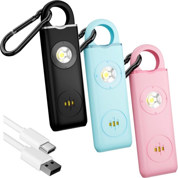 Personal Safety Alarm Keychain for Women – 3 Pack USB Rechar...