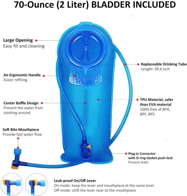 Unigear Hydration Pack Backpack with 70 oz 2L Water Bladder ...