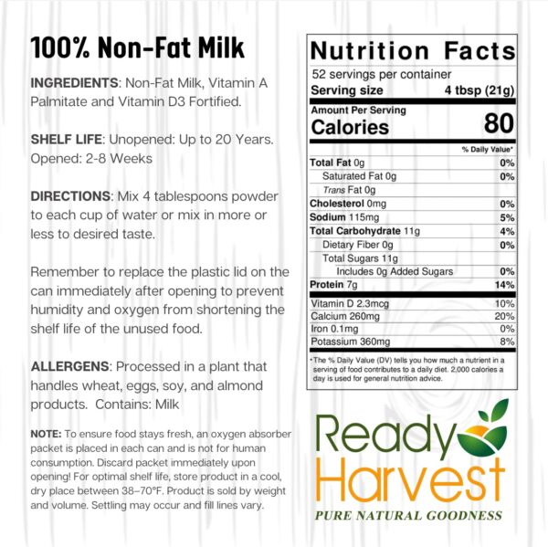 Ready Harvest Dried Instant Non-Fat Milk Powder | Dry Powder...