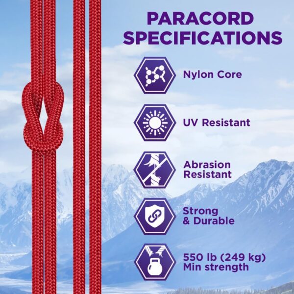 TECEUM Paracord Type III 550 Red – 200 ft – 4mm – Tactical R...