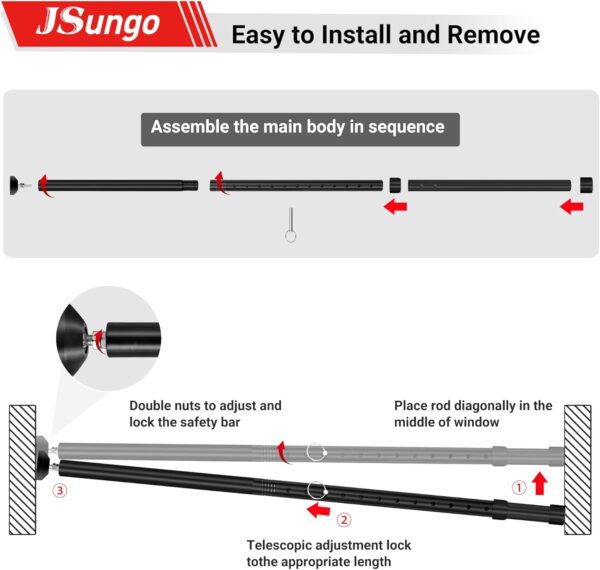 JSungo 2-in-1 Sliding Door Security Bar, Upgrade Doors Stopp...