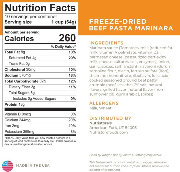 Nutristore | Freeze-Dried Beef Pasta Marinara | Emergency Su...