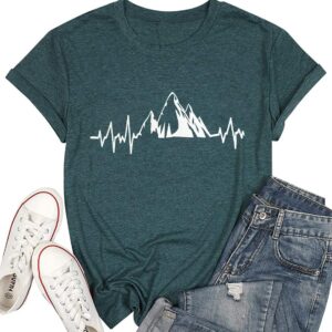Beach Heartbeat T Shirt for Women Love Heart Graphic Tees Pr...