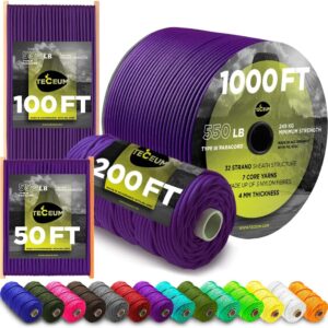 TECEUM Paracord Type III 550 Indigo – 50 ft – 4mm – Tactical...