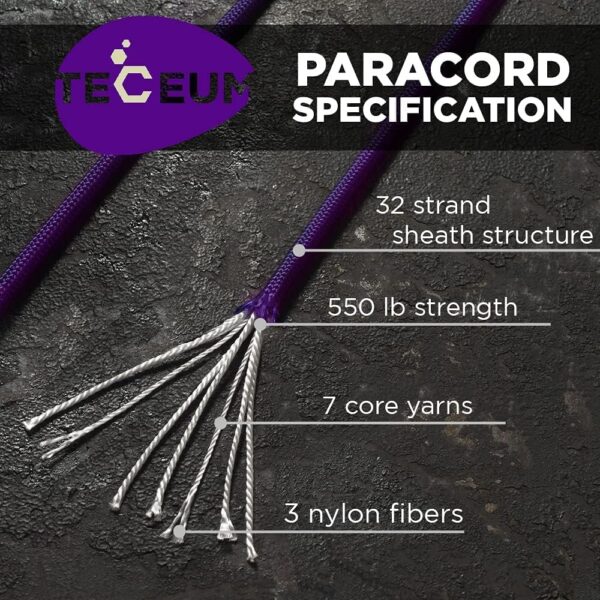 TECEUM Paracord Type III 550 Indigo – 50 ft – 4mm – Tactical...