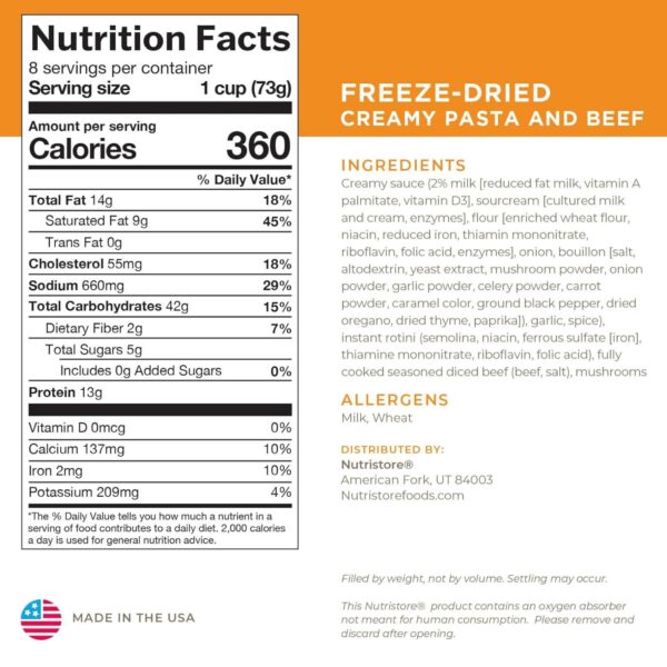 Nutristore Freeze-Dried Creamy Pasta and Beef | Emergency Su...