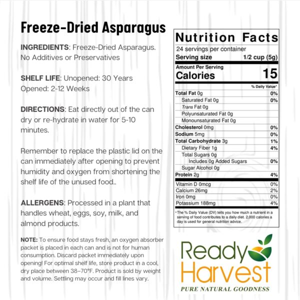 Ready Harvest Freeze-Dried Asparagus Fresh Alternative Canne...