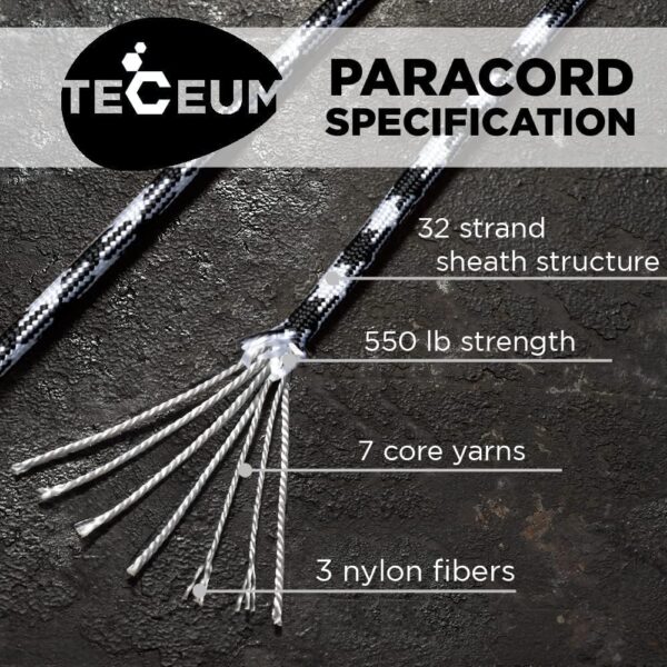 TECEUM Paracord Type III 550 Urban Camo – 100 ft – 4mm – Tac...