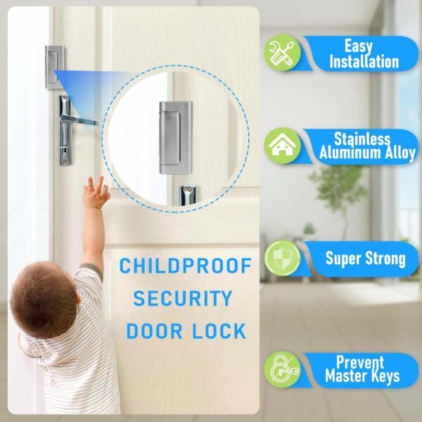 Home Security Door Reinforcement Lock 2Pack, Childproof Safe...