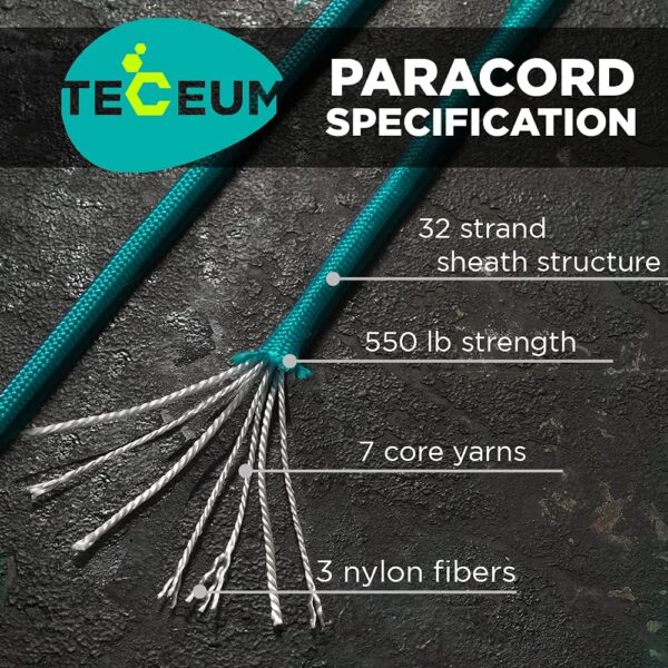 TECEUM Paracord Type III 550 Green Wave – 1000 ft – 4mm – Ta...