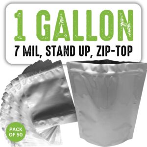 50 Mylar Bags for Food Storage, Airtight 7-Mil Thick Gussete...