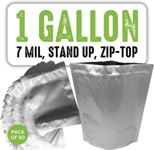 50 Mylar Bags for Food Storage, Airtight 7-Mil Thick Gussete...