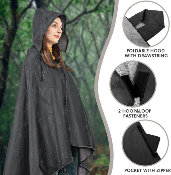 DUKUSEEK Sherpa Waterproof Camping Blanket with Hood - Warm ...