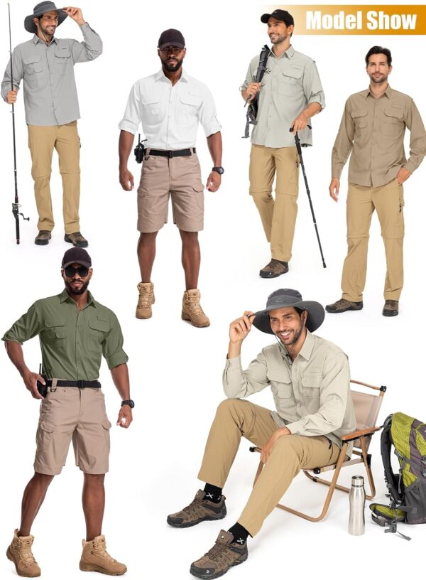 linlon Mens Safari Shirts Long Sleeve UV Protection Hiking F...