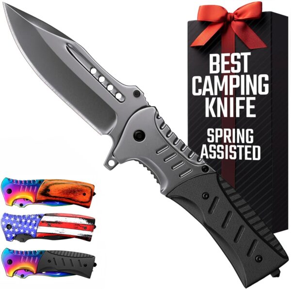 Spring Assisted Knife with G10 Handle Glass Breaker & Pocket...