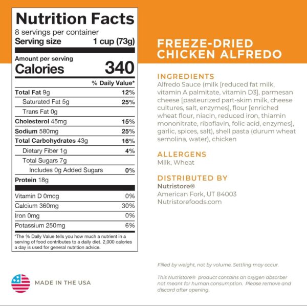Nutristore Chicken Alfredo | Freeze Dried Emergency Survival...