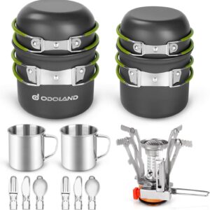 Odoland 16pcs Camping Cookware Mess Kit, Lightweight Pot Pan...