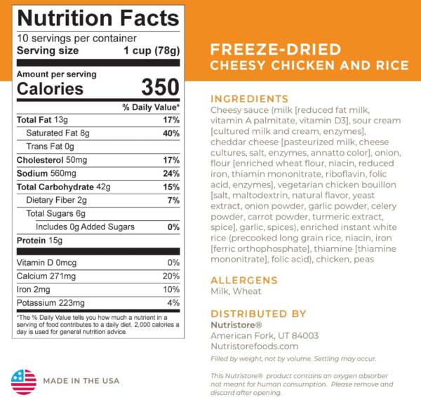 Nutristore | Freeze-Dried Cheesy Chicken and Rice | Emergenc...