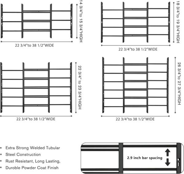 Grisham AWG Fixed Window Security Bars,(Black, 4Bars)18''H x...