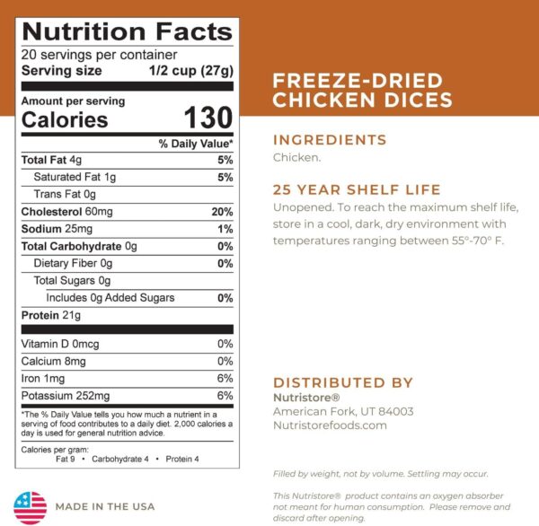 Nutristore Freeze-Dried Chicken | Emergency Survival Bulk Fo...