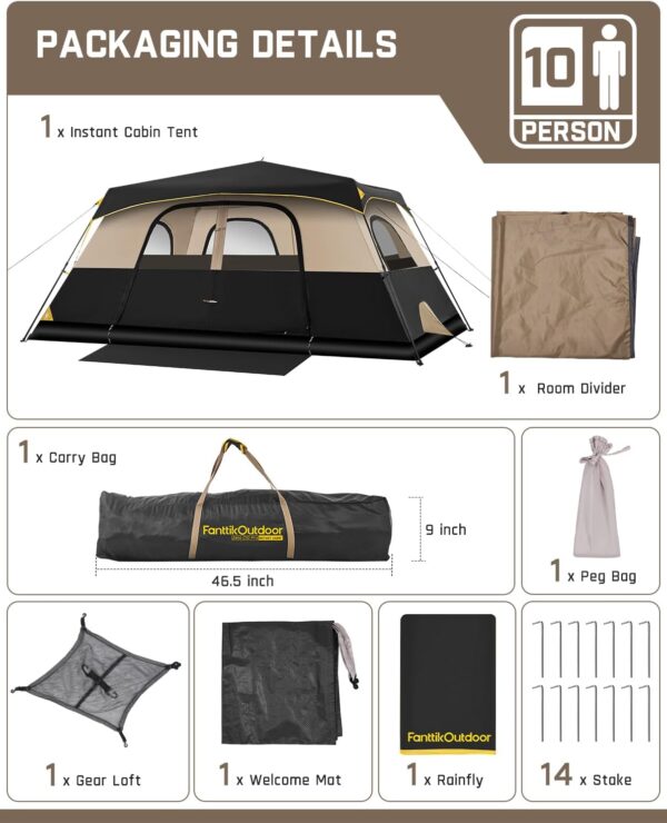 FanttikOutdoor Camping Tent 4/6/8/10 Person Instant Cabin Te...