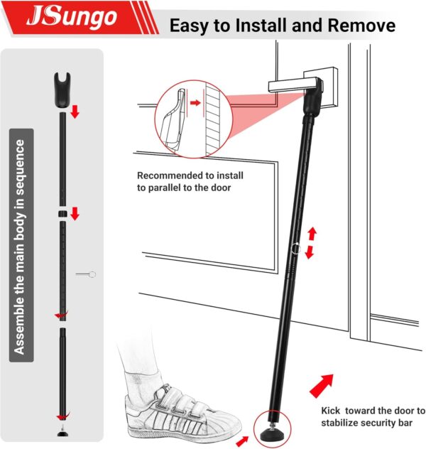JSungo 2-in-1 Sliding Door Security Bar, Upgrade Doors Stopp...