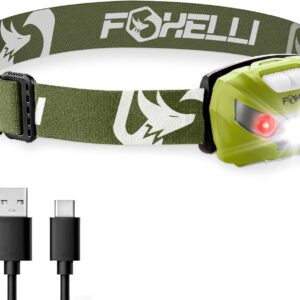 Foxelli Rechargeable LED Headlamp - Super Bright, Lightweigh...