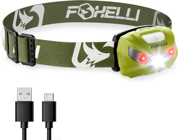 Foxelli Rechargeable LED Headlamp - Super Bright, Lightweigh...