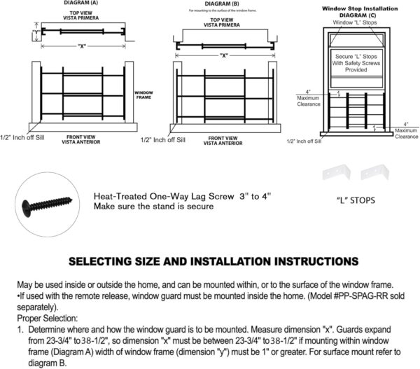 Grisham AWG Fixed Window Security Bars,(Black, 4Bars)18''H x...