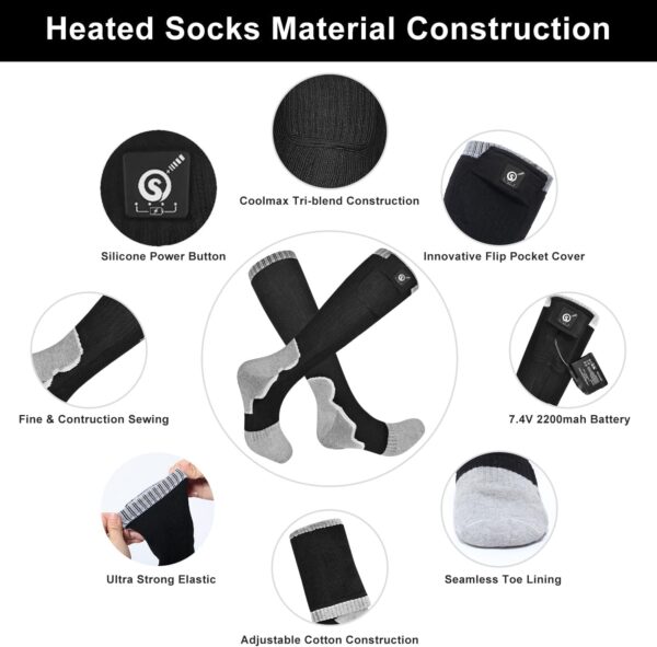 Heated Socks for Men Women, Electric Socks with 7.4V 2200mAh...