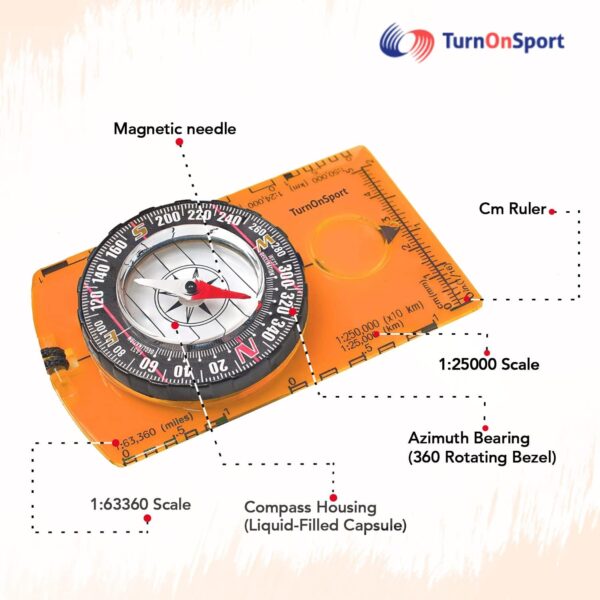 TurnOnSport Orienteering Compass - Advanced Scout Compass fo...