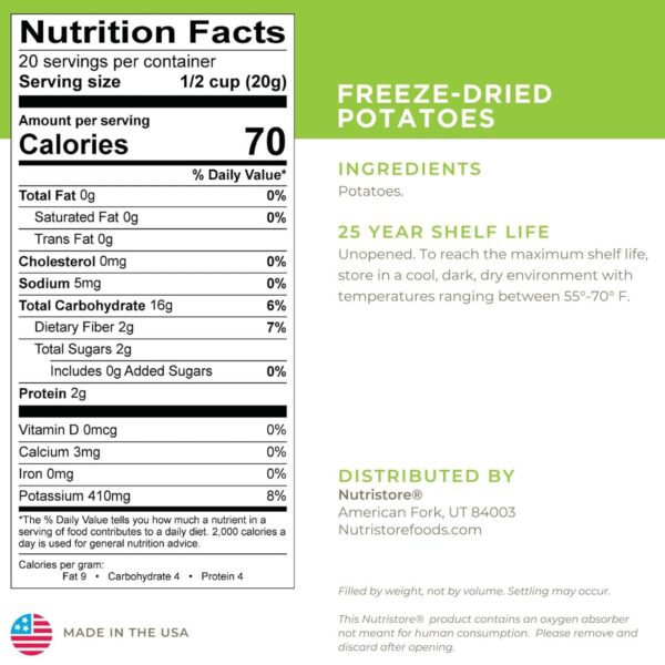 Nutristore Freeze Dried Potatoes | Premium Vegetables for Lo...
