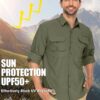 linlon Mens Safari Shirts Long Sleeve UV Protection Hiking F...