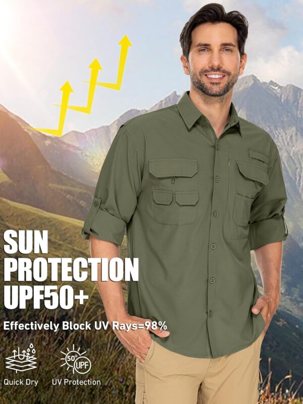 linlon Mens Safari Shirts Long Sleeve UV Protection Hiking F...