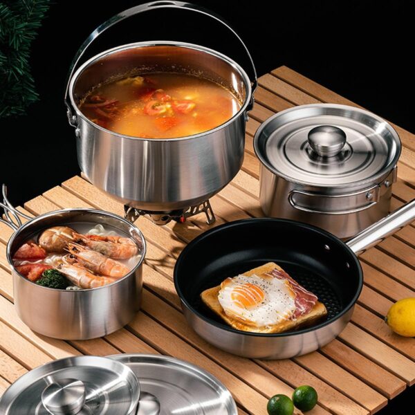 304 Stainless Steel Camping Cookware Set, Pots and Pans for ...