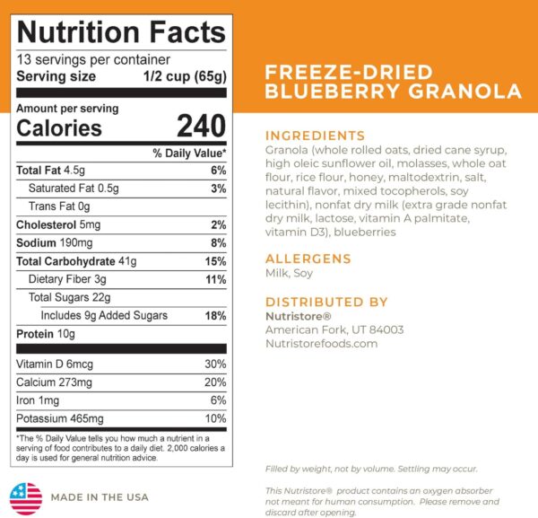 Nutristore | Freeze-Dried Blueberry Granola | Emergency Surv...