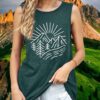 Hiking Mountain Tank Tops for Women Funny Pine Tree Sunrise ...